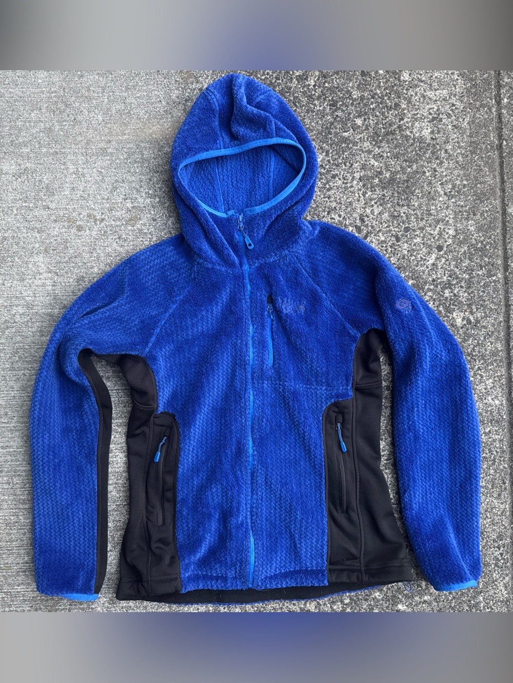 Mountain Hardwear Jacket Womens Hoodie Monkey Grid Polartec Fleece M Royal Blue
